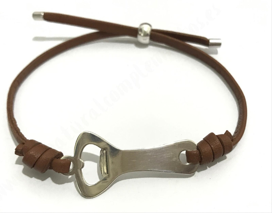 Pulsera camarero en plata y cuero