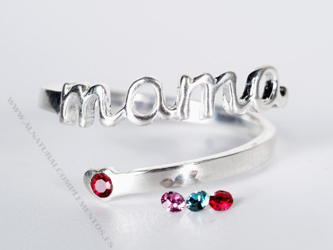 Anillo mamá en plata de ley con Swarovski