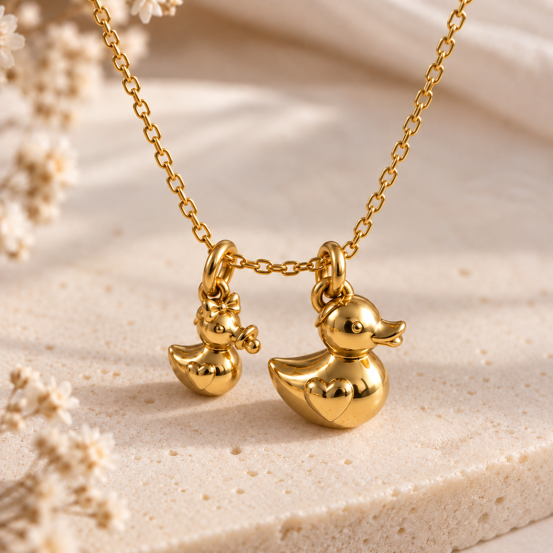 Colgante Mamá pato y sus patitos Acero DORADO