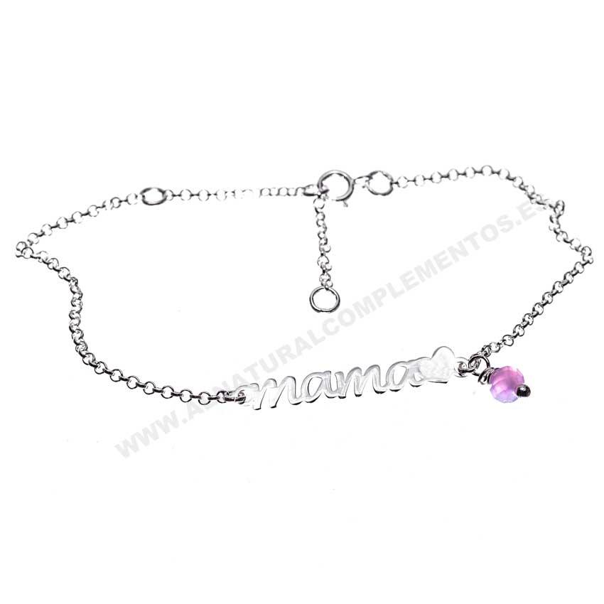 Pulsera Mamá en Plata con Piedra