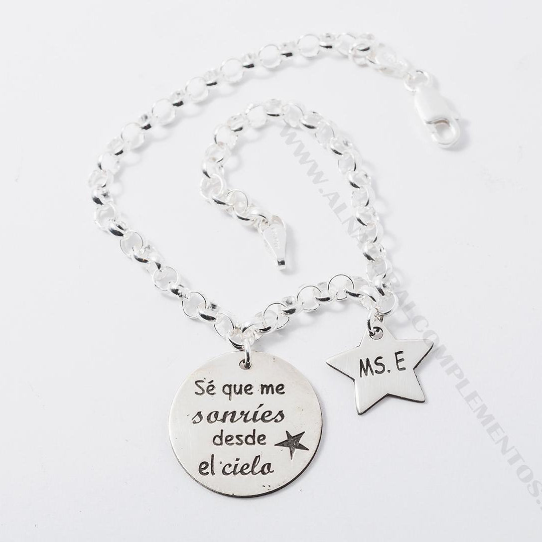 Pulsera Sé que me sonríes desde el cielo en plata con estrella